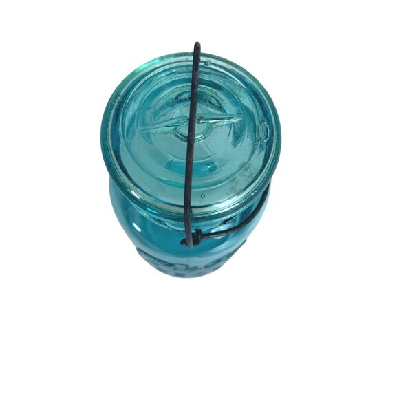 Ball Ideal Aqua Blue Mason Jar Canning Glass Lid Wire Closure VTG Quart Number 1 - Picture 7 of 16